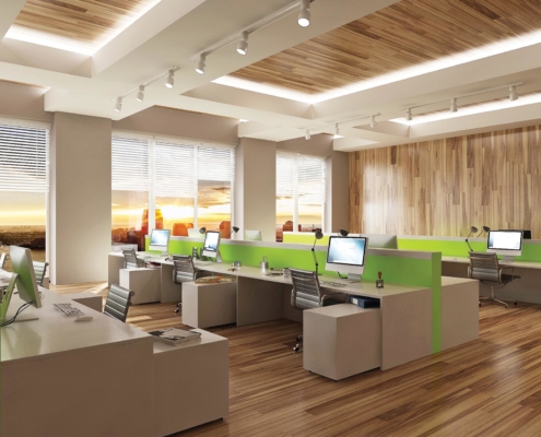 bright office with bright green accents